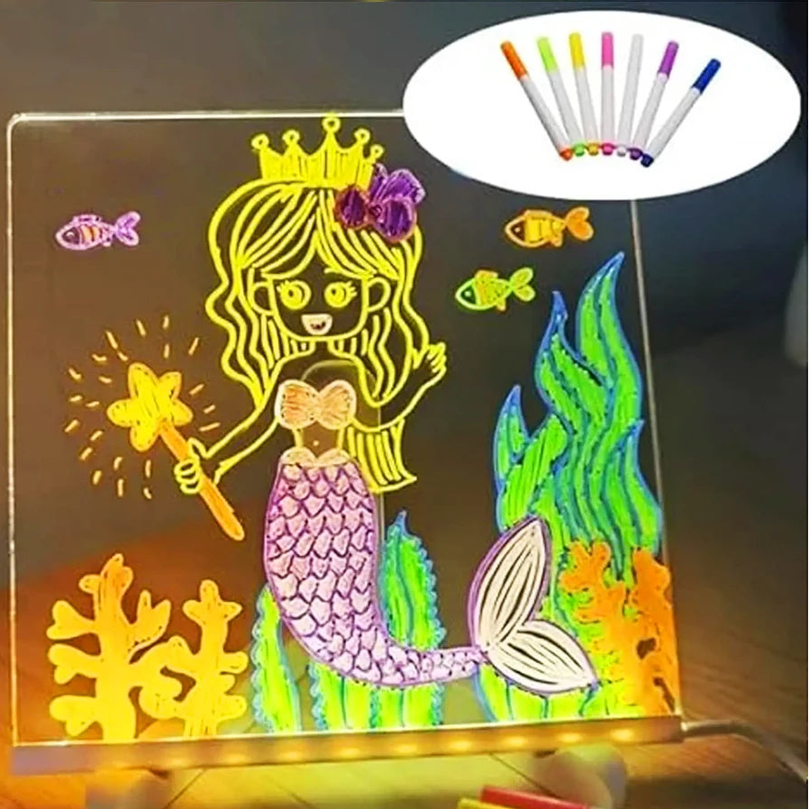 LED Note Board with Night Light Colorful 7 Pens DIY Acrylic Message Board Children‘S Drawing Board for Kids Birthday Gift